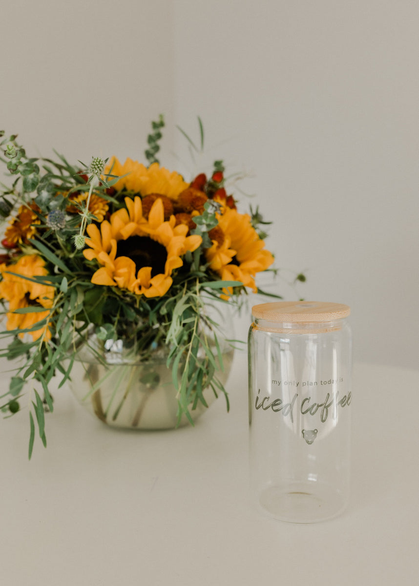 Sunflower Mason Jar Coffee Cup 16 Oz Glass Coffee Cup Iced Coffee